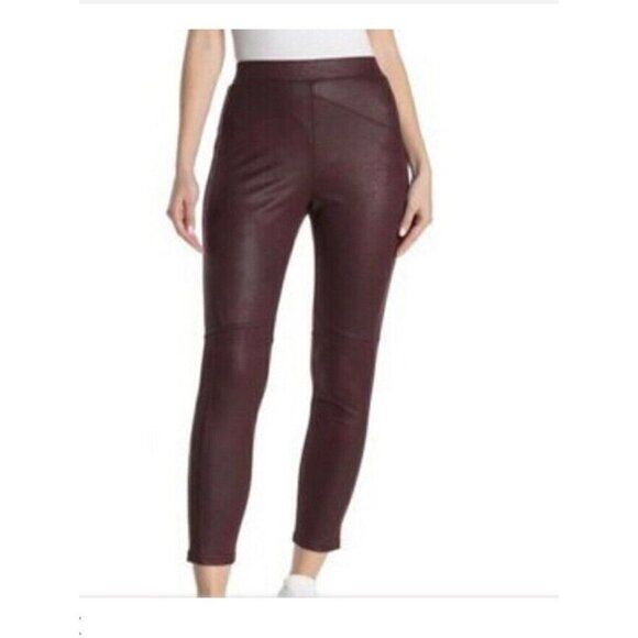 Free People Pull on Vegan Faux Suede Leather Leggings Wine Color Size M/L (N) - Picture 6 of 12